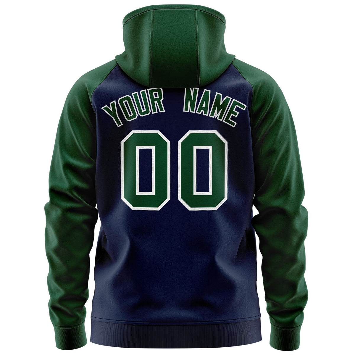Custom Stitched Navy Green-White Raglan Sleeves Sports Full-Zip Sweatshirt Hoodie| KXKSHOP