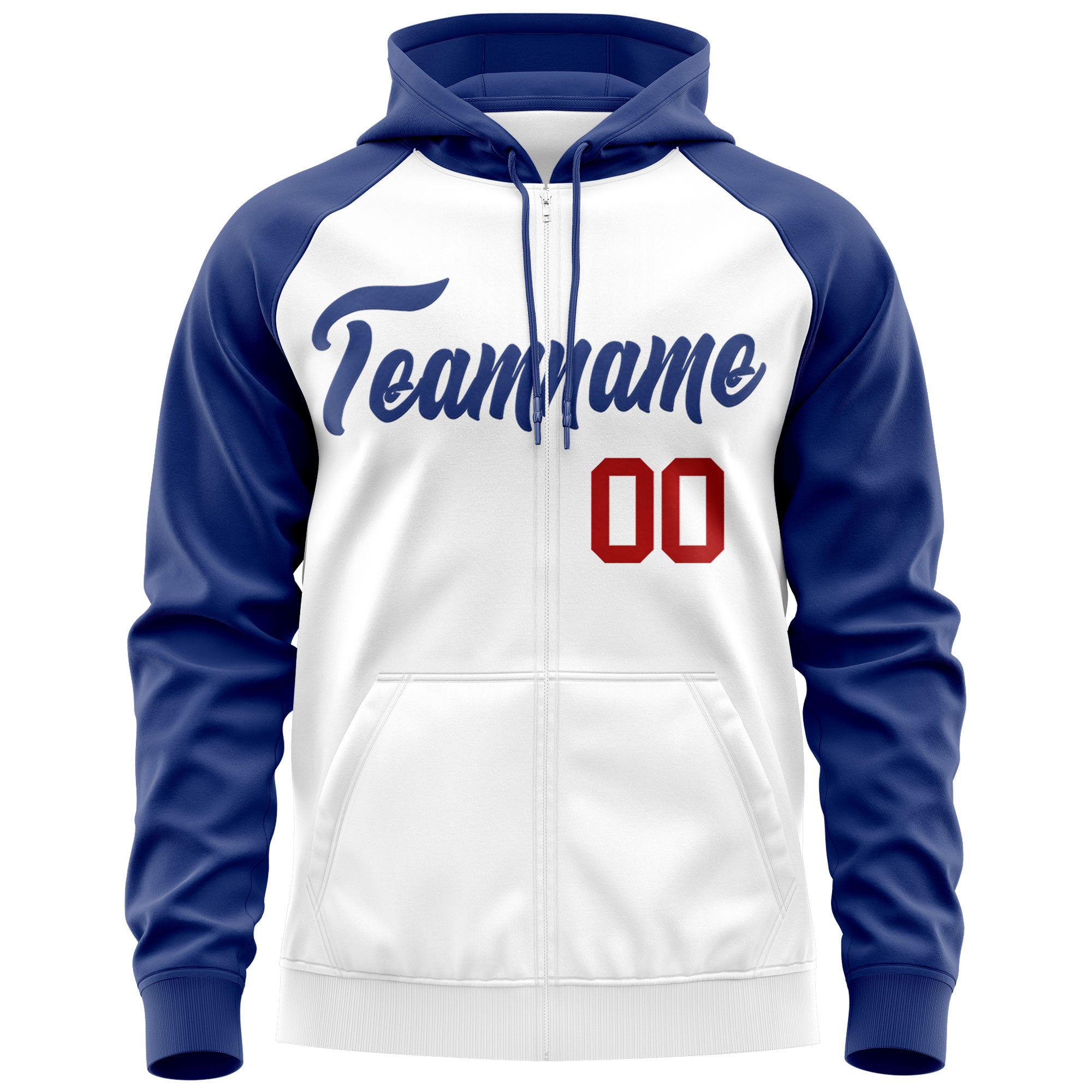Custom Stitched White Royal Raglan Sleeves Sports Full-Zip Sweatshirt Hoodie| KXKSHOP