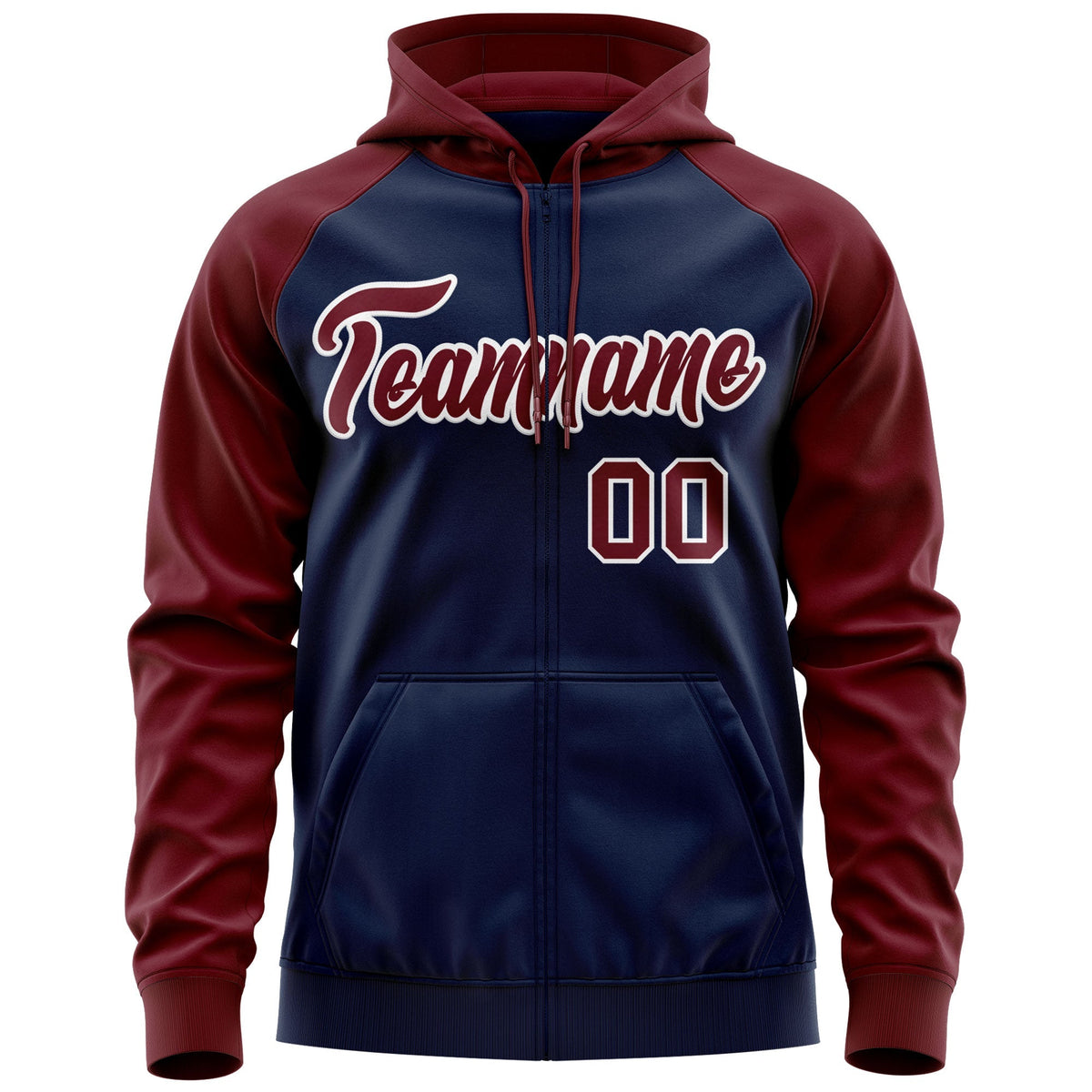 Custom Stitched Navy Crimson-White Raglan Sleeves Sports Full-Zip Sweatshirt Hoodie| KXKSHOP