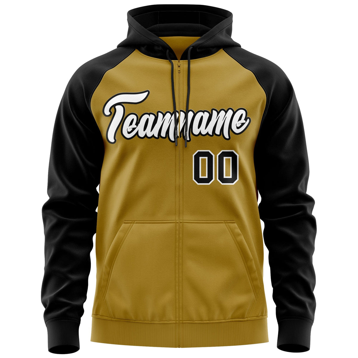 Custom Stitched Old Gold White-Black Raglan Sleeves Sports Full-Zip Sweatshirt Hoodie| KXKSHOP
