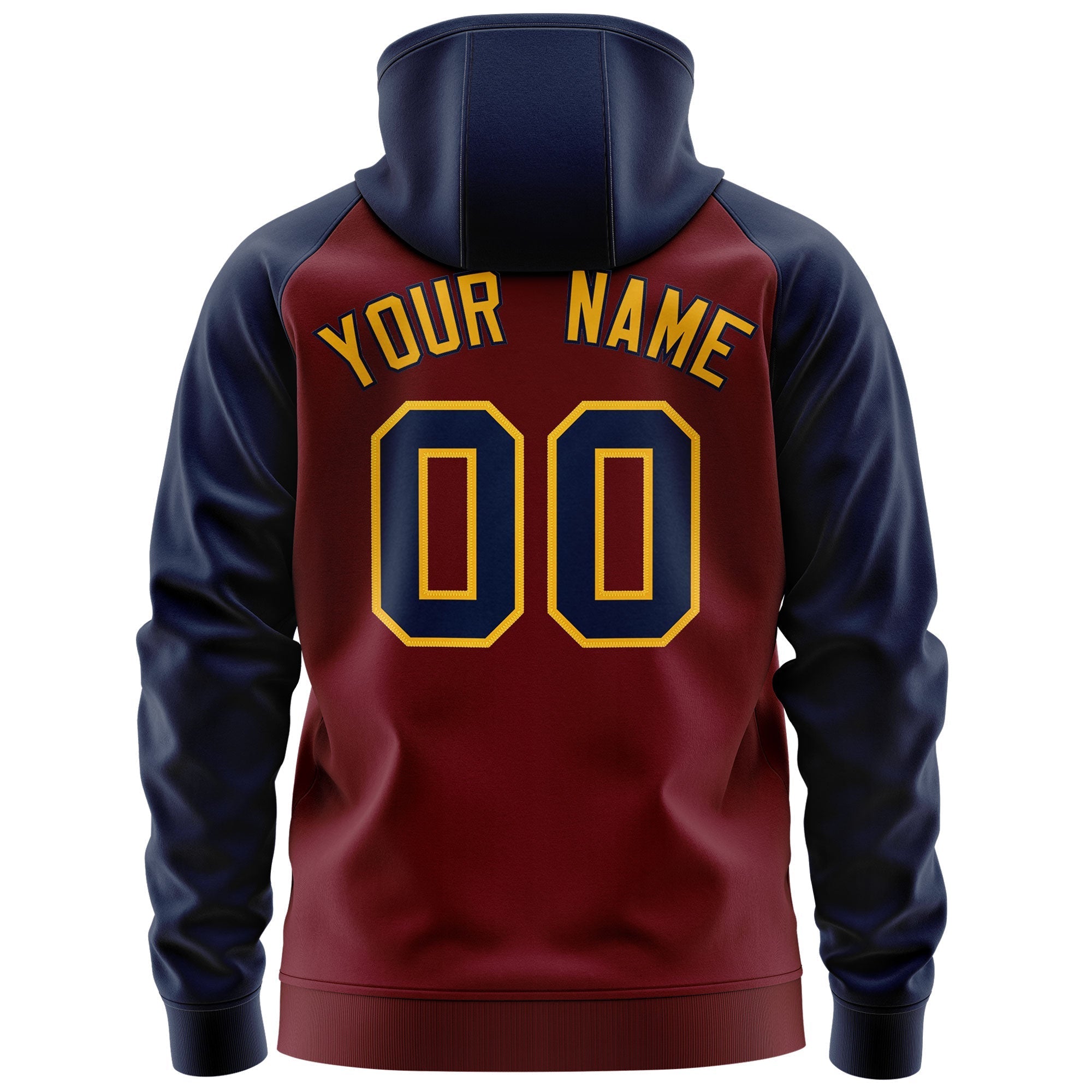 Custom Stitched Crimson Navy-Gold Raglan Sleeves Sports Full-Zip Sweatshirt Hoodie| KXKSHOP