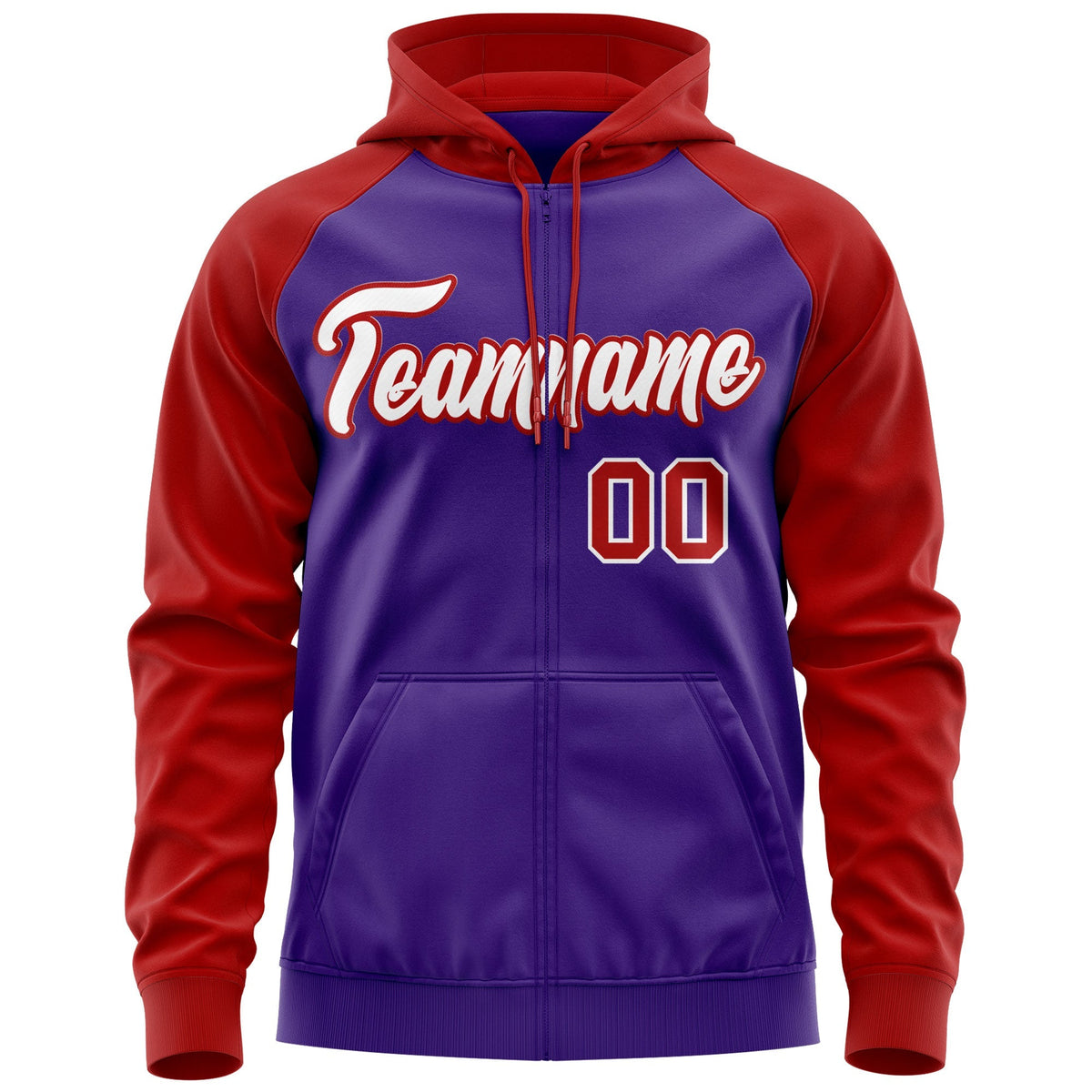 Custom Stitched Purple White-Red Raglan Sleeves Sports Full-Zip Sweatshirt Hoodie| KXKSHOP