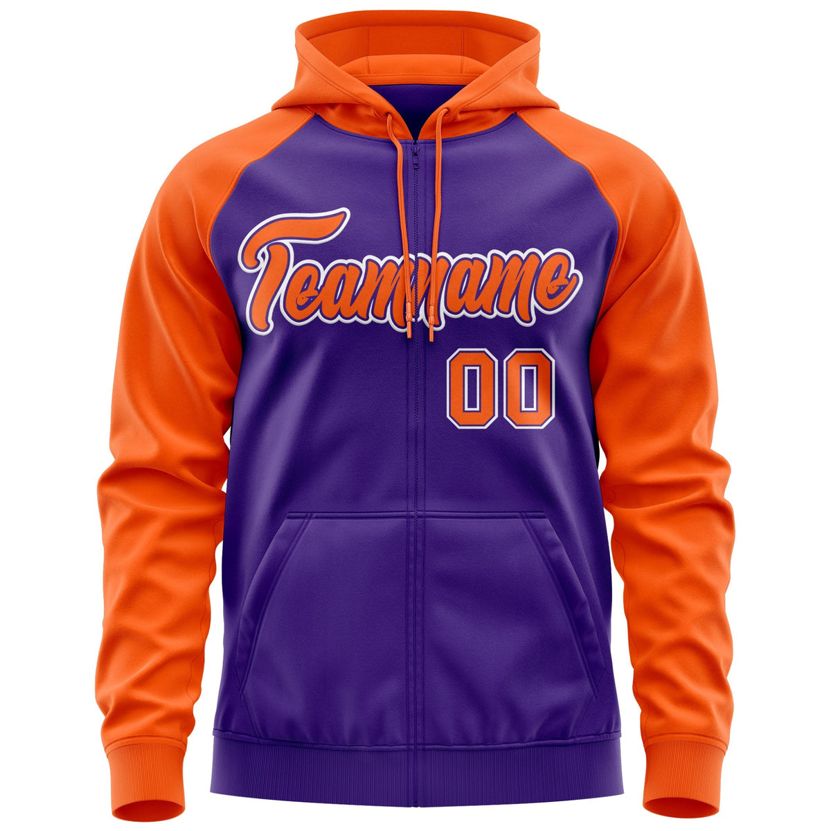 Custom Stitched Purple Orange Raglan Sleeves Sports Full-Zip Sweatshirt Hoodie| KXKSHOP