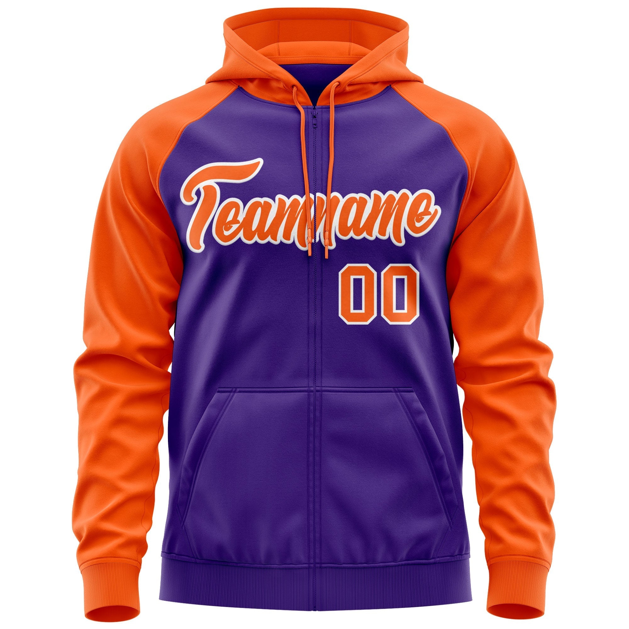Custom Stitched Purple Orange Raglan Sleeves Sports Full-Zip Sweatshirt Hoodie| KXKSHOP