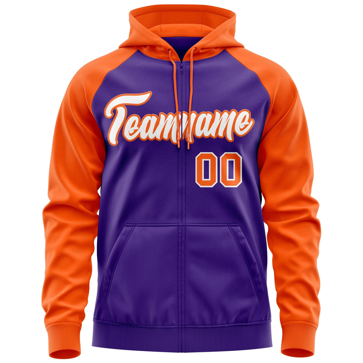 Custom Stitched Purple Orange Raglan Sleeves Sports Full-Zip Sweatshirt Hoodie| KXKSHOP