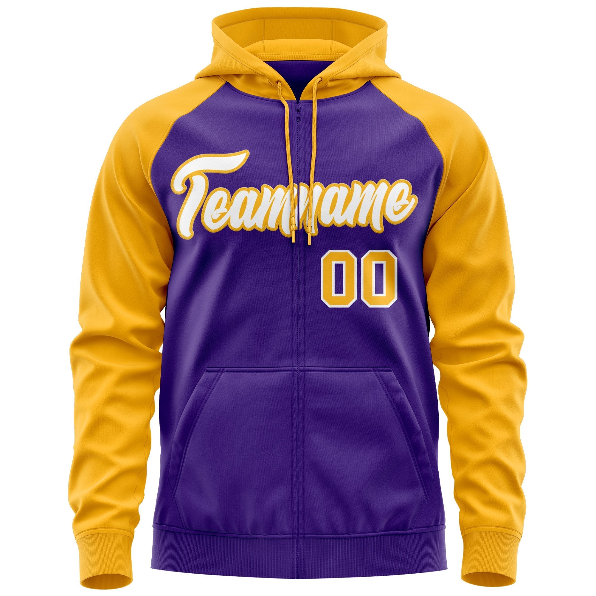 Custom Stitched Purple Gold Raglan Sleeves Sports Full-Zip Sweatshirt Hoodie| KXKSHOP