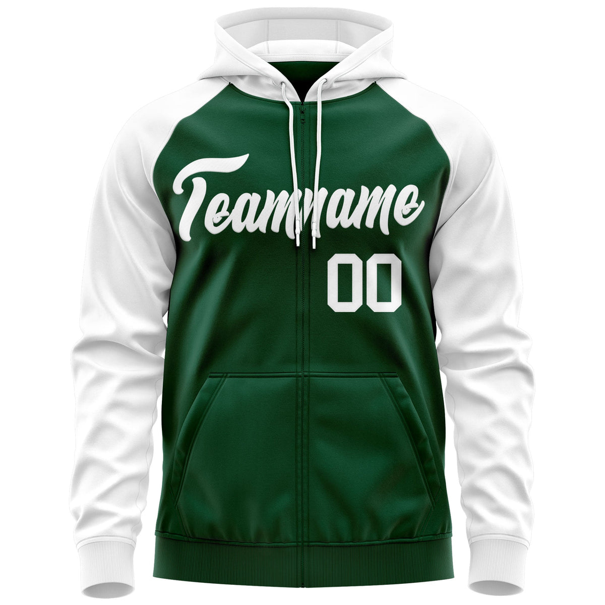 Custom Stitched Green White Raglan Sleeves Sports Full-Zip Sweatshirt Hoodie| KXKSHOP