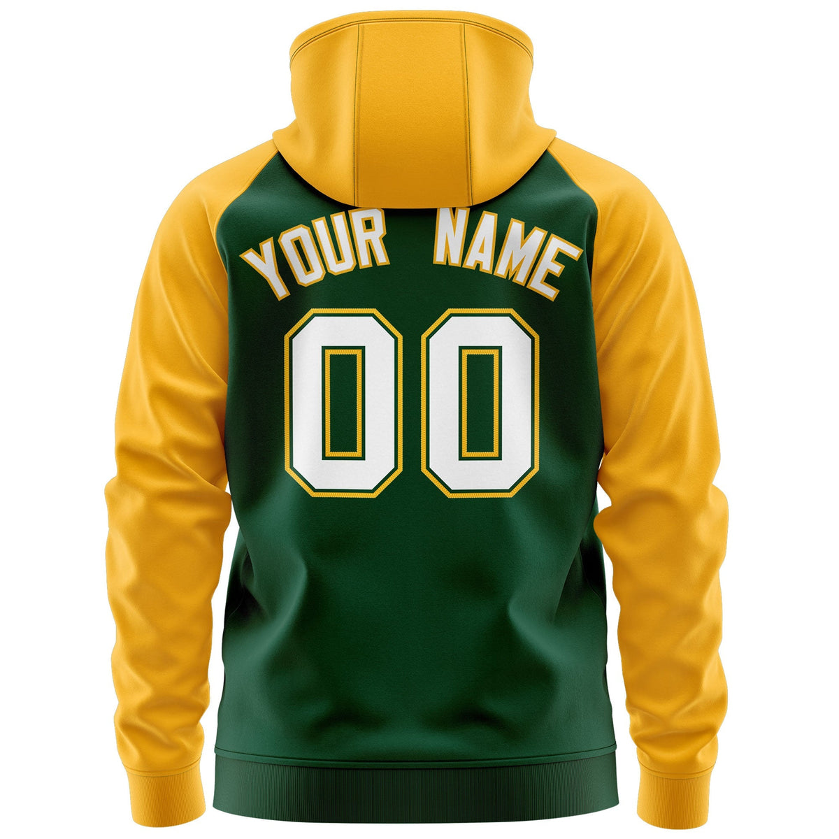 Custom Stitched Green White-Gold Raglan Sleeves Sports Full-Zip Sweatshirt Hoodie| KXKSHOP