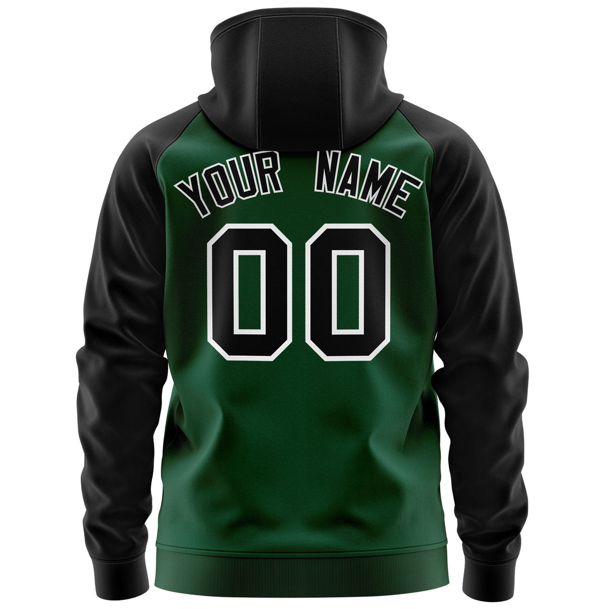 Custom Stitched Green Black-White Raglan Sleeves Sports Full-Zip Sweatshirt Hoodie| KXKSHOP