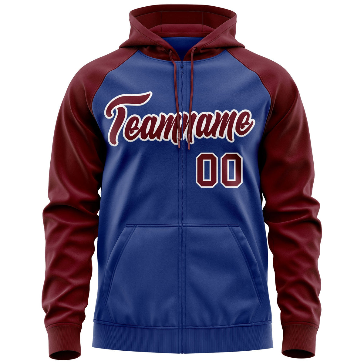 Custom Stitched Royal Crimson-White Raglan Sleeves Sports Full-Zip Sweatshirt Hoodie| KXKSHOP