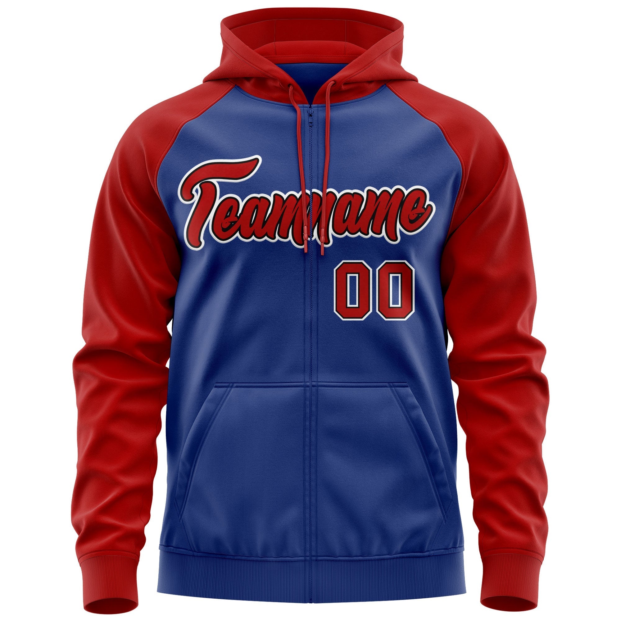 Custom Stitched Royal Red-White Raglan Sleeves Sports Full-Zip Sweatshirt Hoodie| KXKSHOP