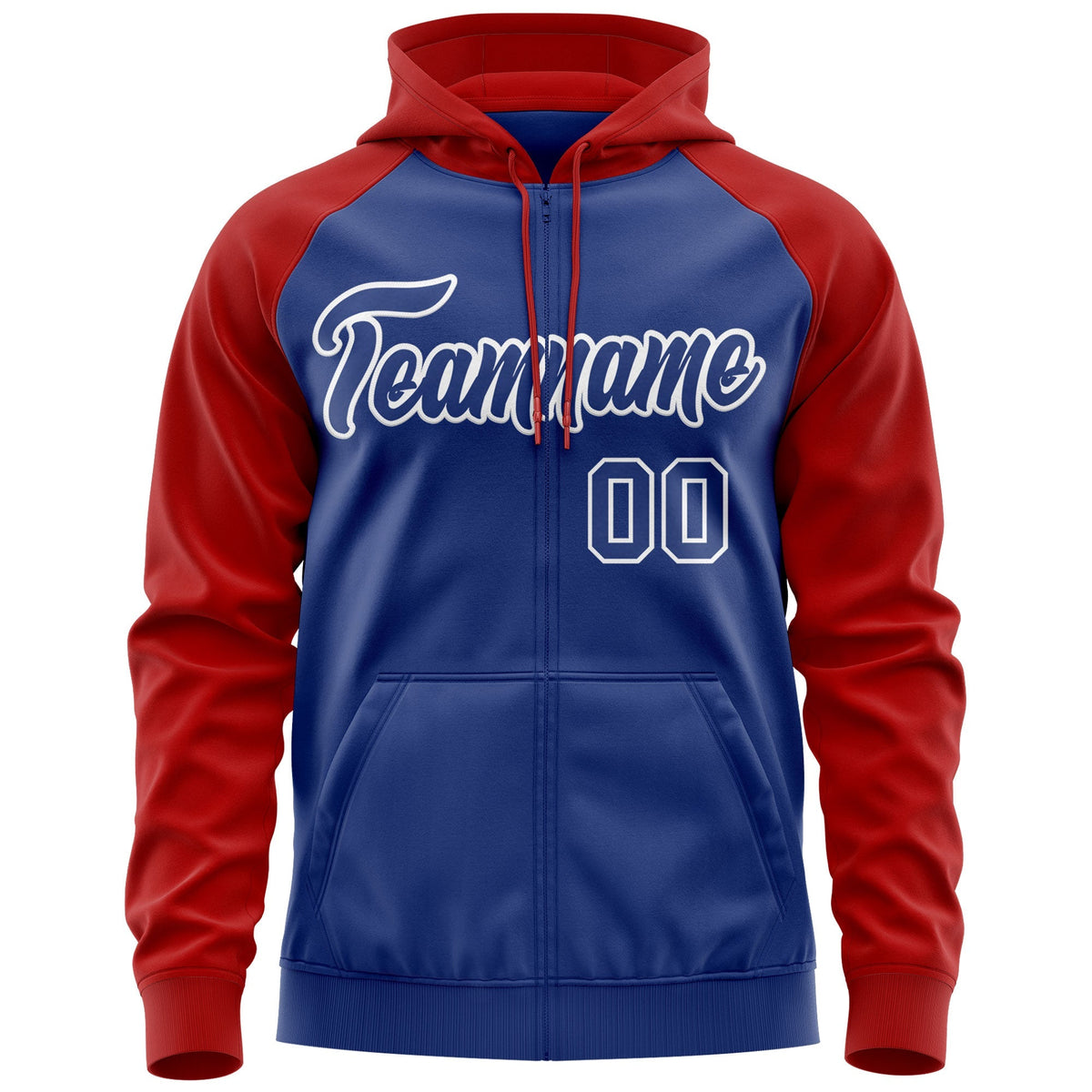 Custom Stitched Royal Red-White Raglan Sleeves Sports Full-Zip Sweatshirt Hoodie| KXKSHOP