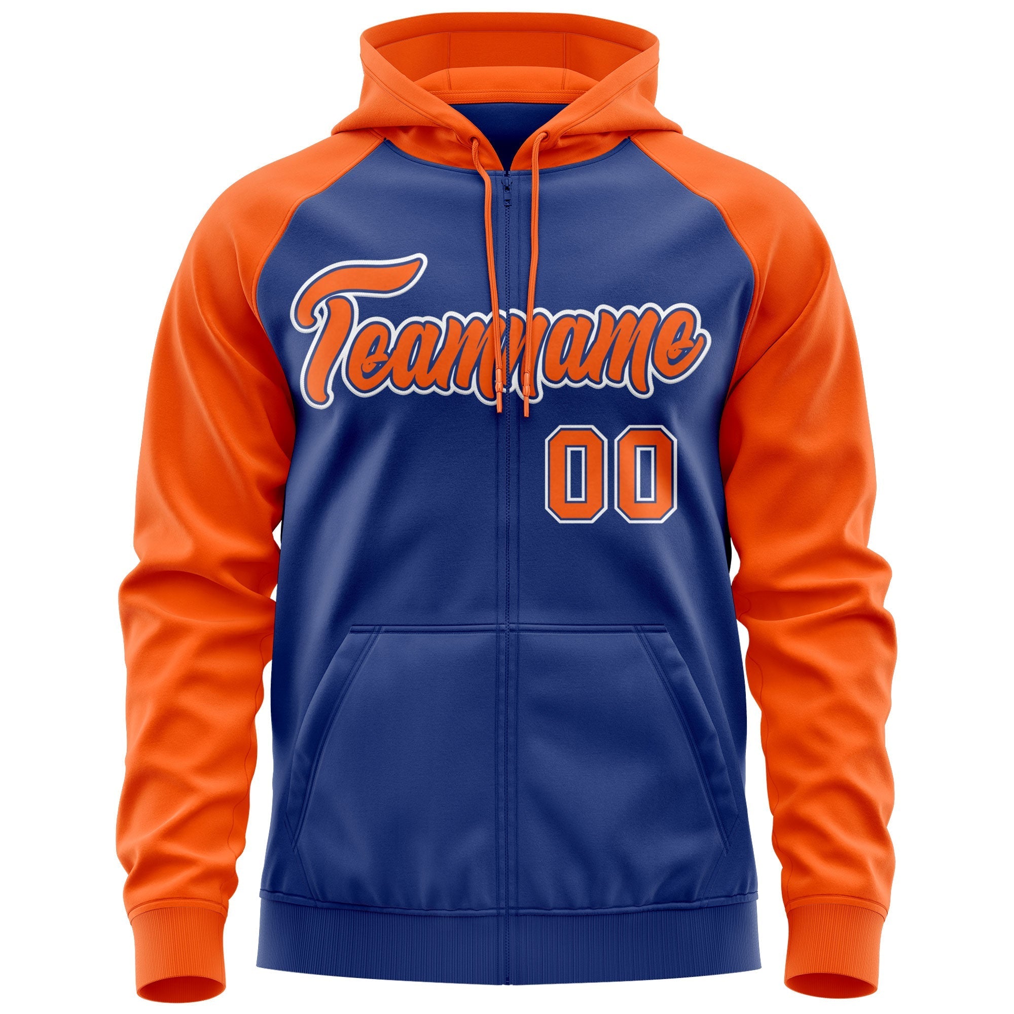 Custom Stitched Royal Orange-White Raglan Sleeves Sports Full-Zip Sweatshirt Hoodie| KXKSHOP