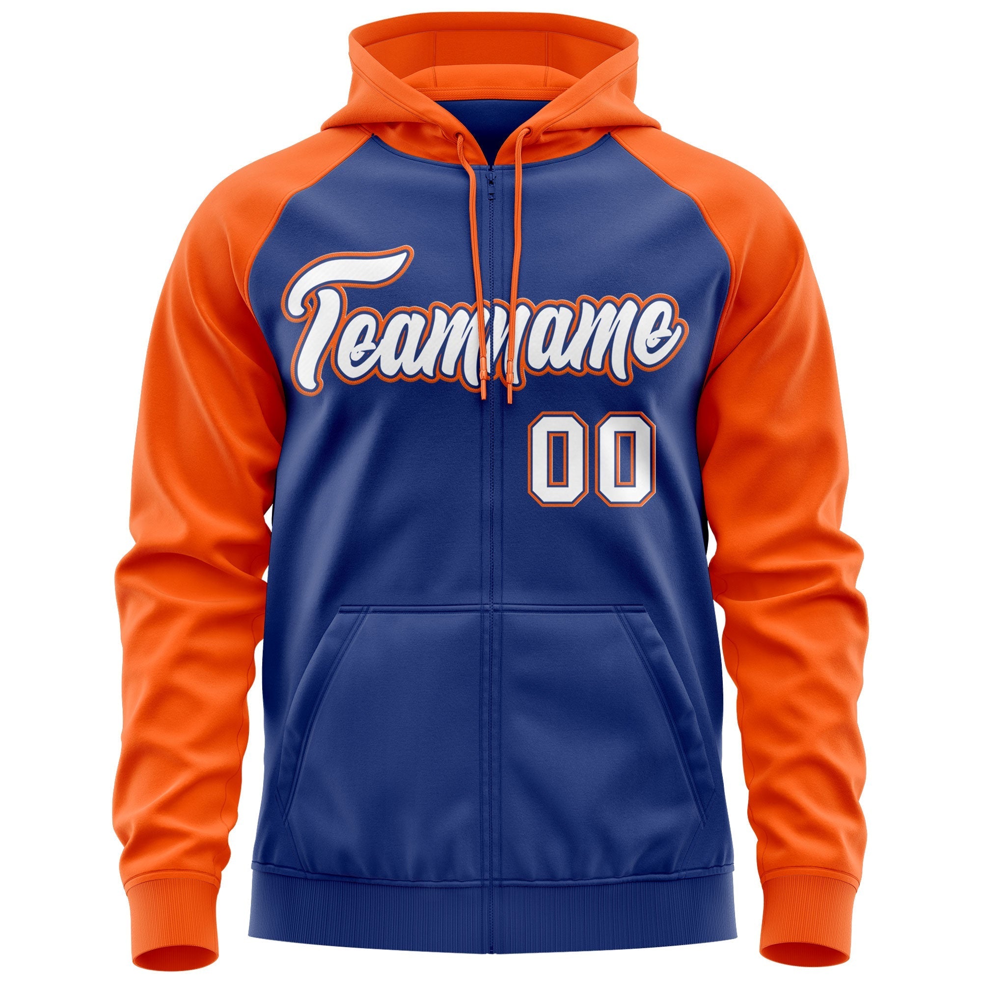 Custom Stitched Royal White-Orange Raglan Sleeves Sports Full-Zip Sweatshirt Hoodie| KXKSHOP