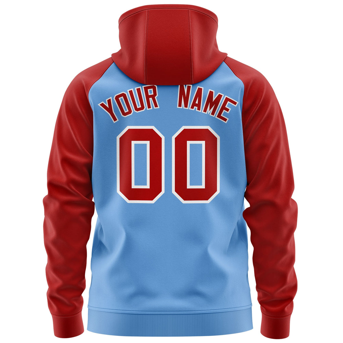 Custom Stitched Light Blue Red-White Raglan Sleeves Sports Full-Zip Sweatshirt Hoodie| KXKSHOP