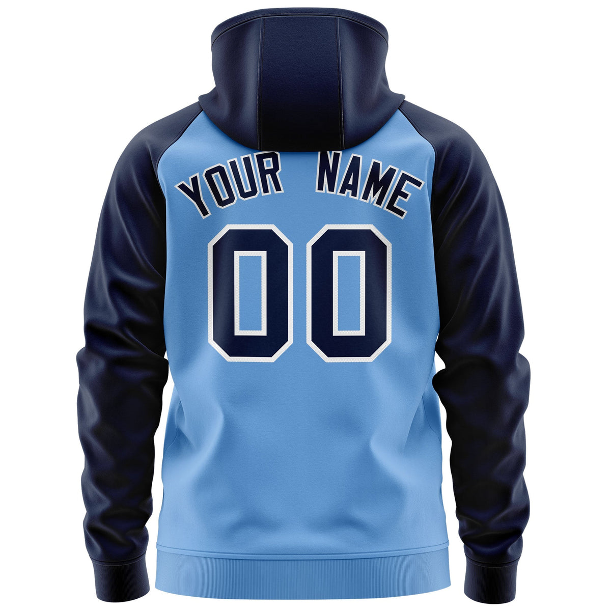 Custom Stitched Light Blue Navy-White Raglan Sleeves Sports Full-Zip Sweatshirt Hoodie| KXKSHOP