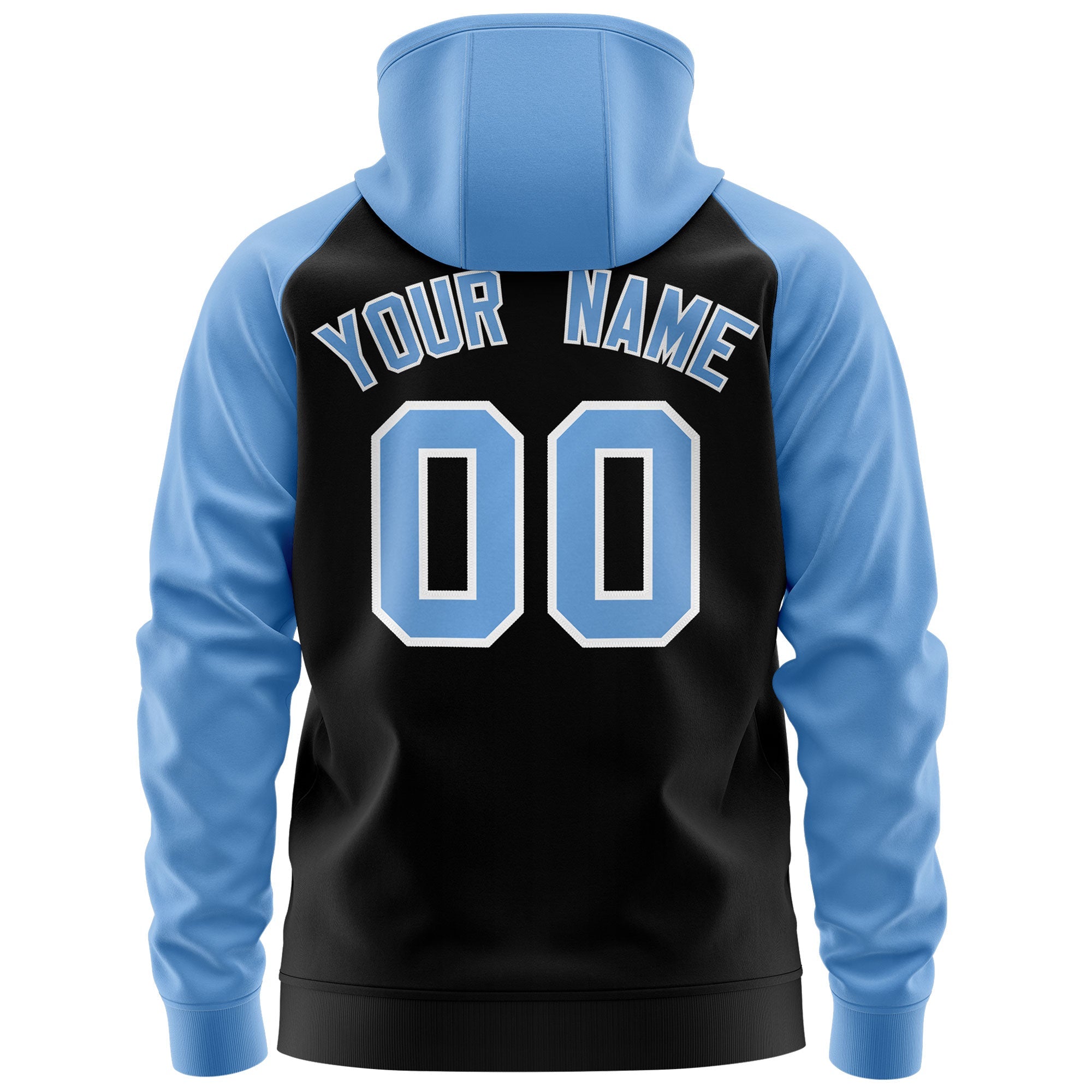 Custom Stitched Black Powder Blue-White Raglan Sleeves Sports Full-Zip Sweatshirt Hoodie| KXKSHOP