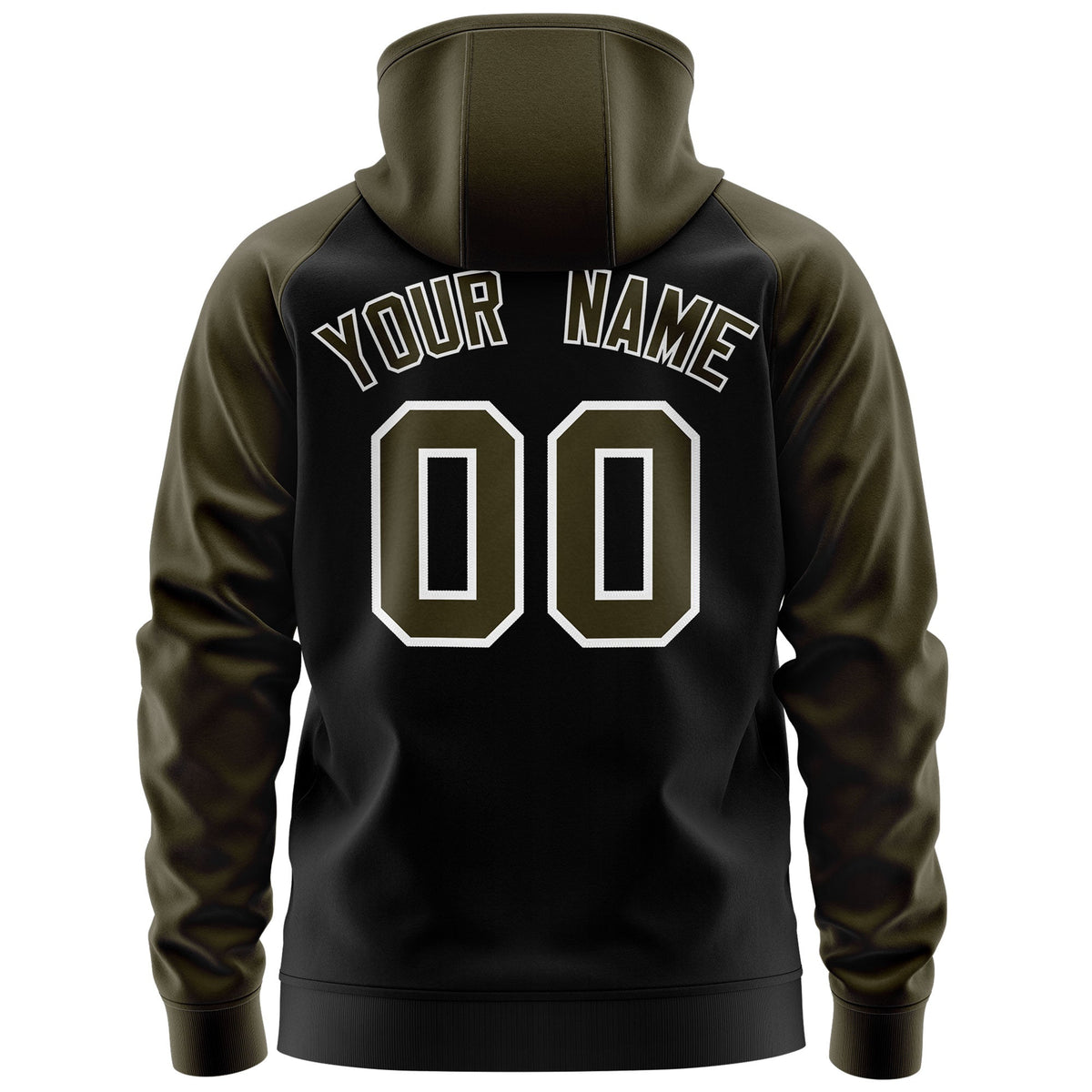 Custom Stitched Black Olive-White Raglan Sleeves Sports Full-Zip Sweatshirt Hoodie| KXKSHOP