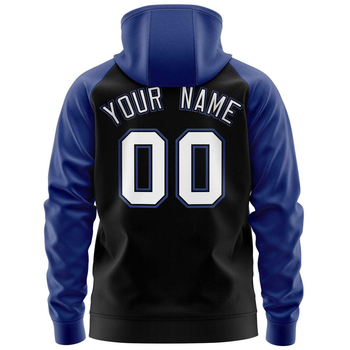 Custom Stitched Black White-Royal Raglan Sleeves Sports Full-Zip Sweatshirt Hoodie| KXKSHOP