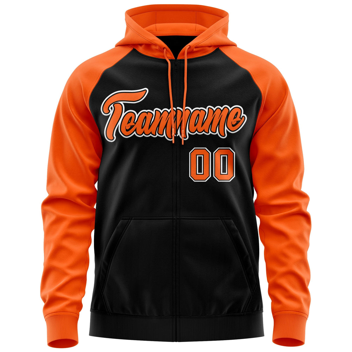 Custom Stitched Black Orange-White Raglan Sleeves Sports Full-Zip Sweatshirt Hoodie| KXKSHOP