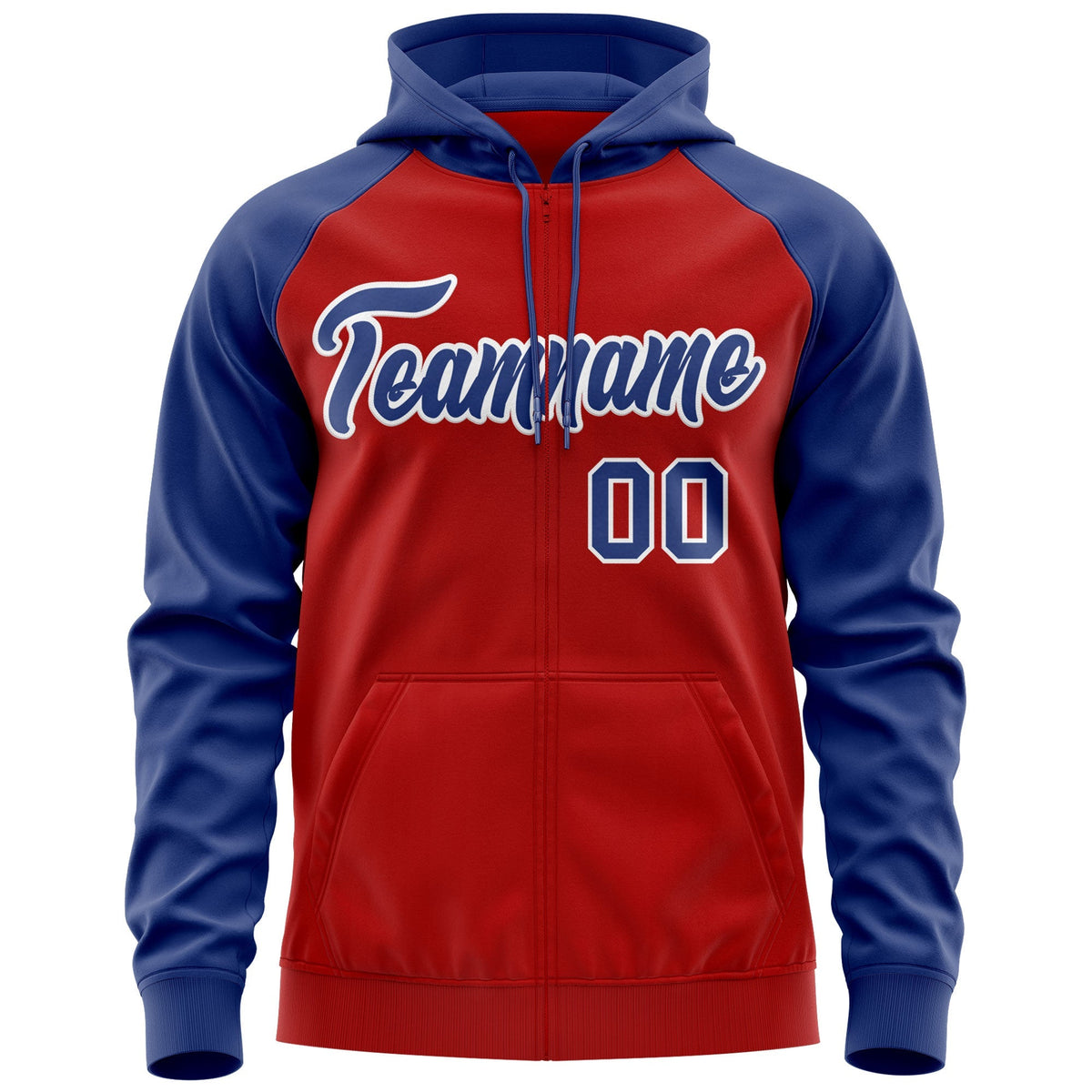 Custom Stitched Red Royal-White Raglan Sleeves Sports Full-Zip Sweatshirt Hoodie| KXKSHOP