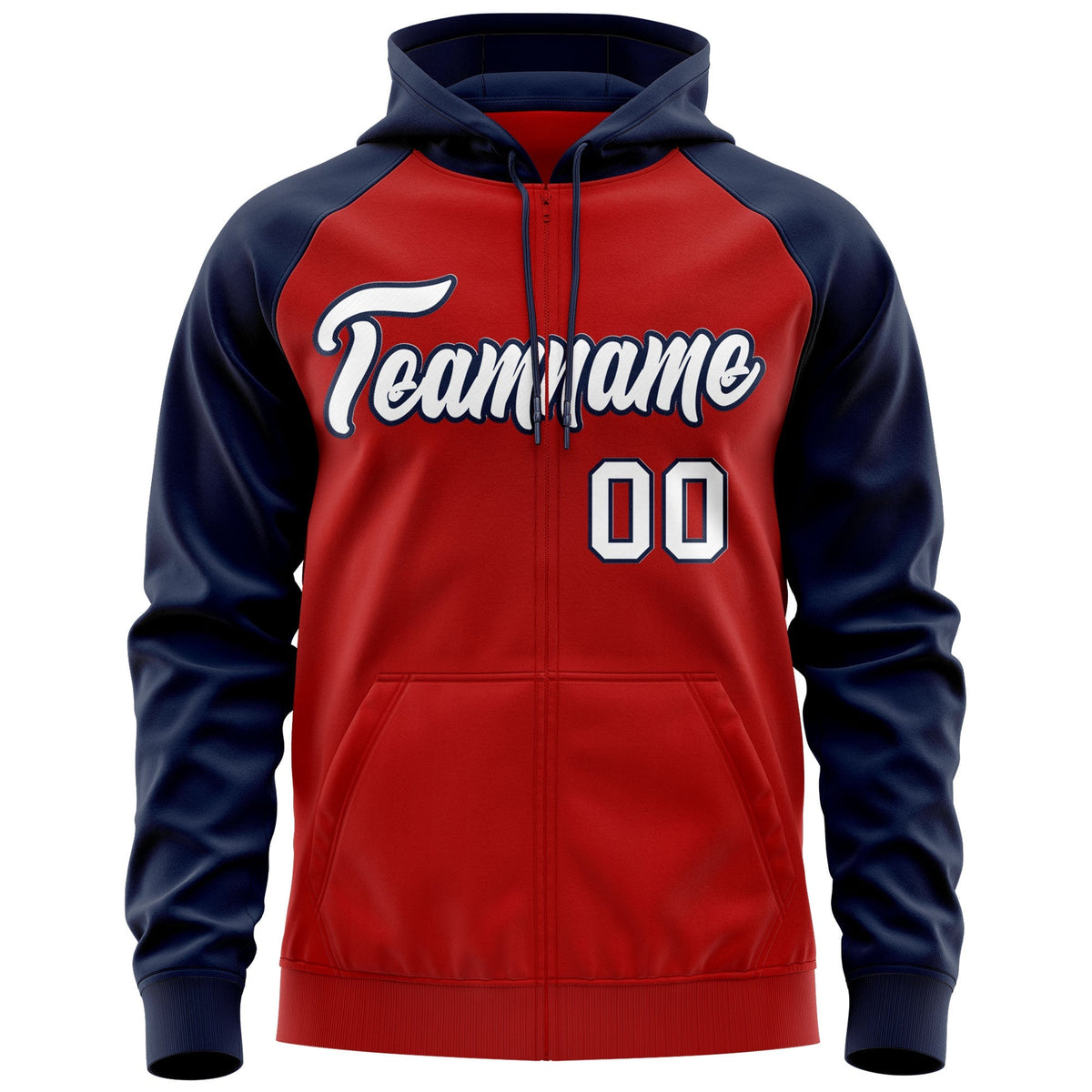 Custom Stitched Red White-Navy Raglan Sleeves Sports Full-Zip Sweatshirt Hoodie| KXKSHOP