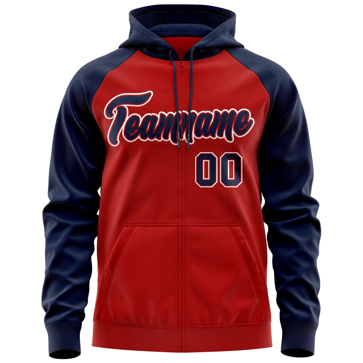 Custom Stitched Red Navy-White Raglan Sleeves Sports Full-Zip Sweatshirt Hoodie| KXKSHOP