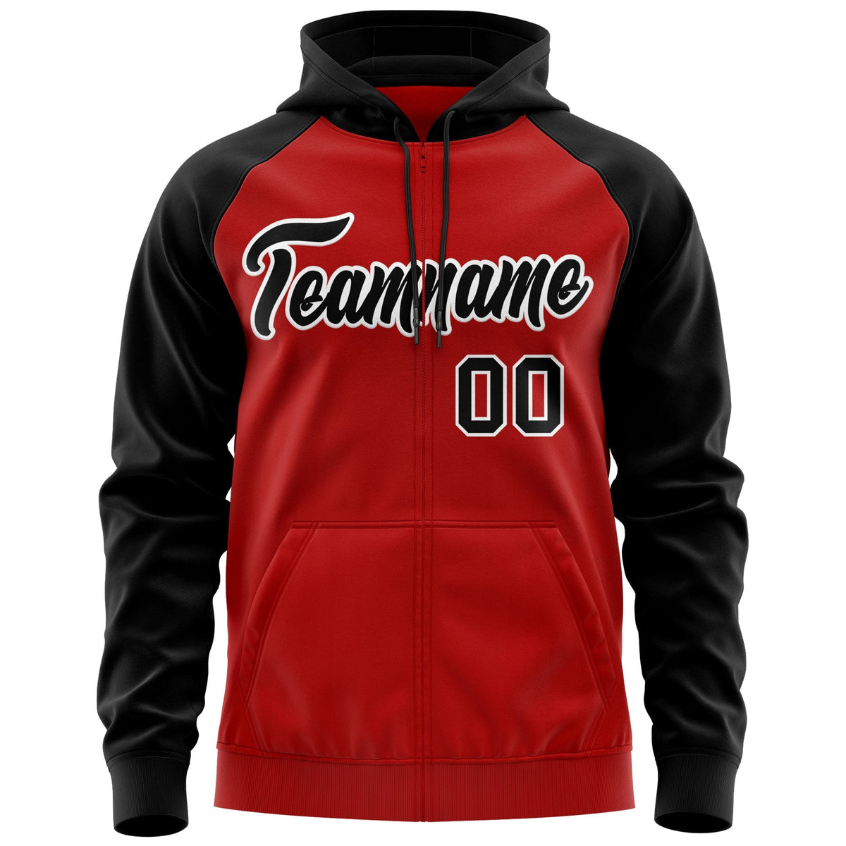 Custom Stitched Red Black-White Raglan Sleeves Sports Full-Zip Sweatshirt Hoodie| KXKSHOP