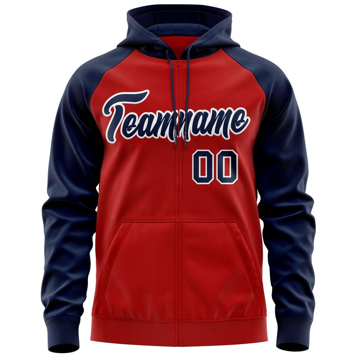 Custom Stitched Red Navy-White Raglan Sleeves Sports Full-Zip Sweatshirt Hoodie| KXKSHOP