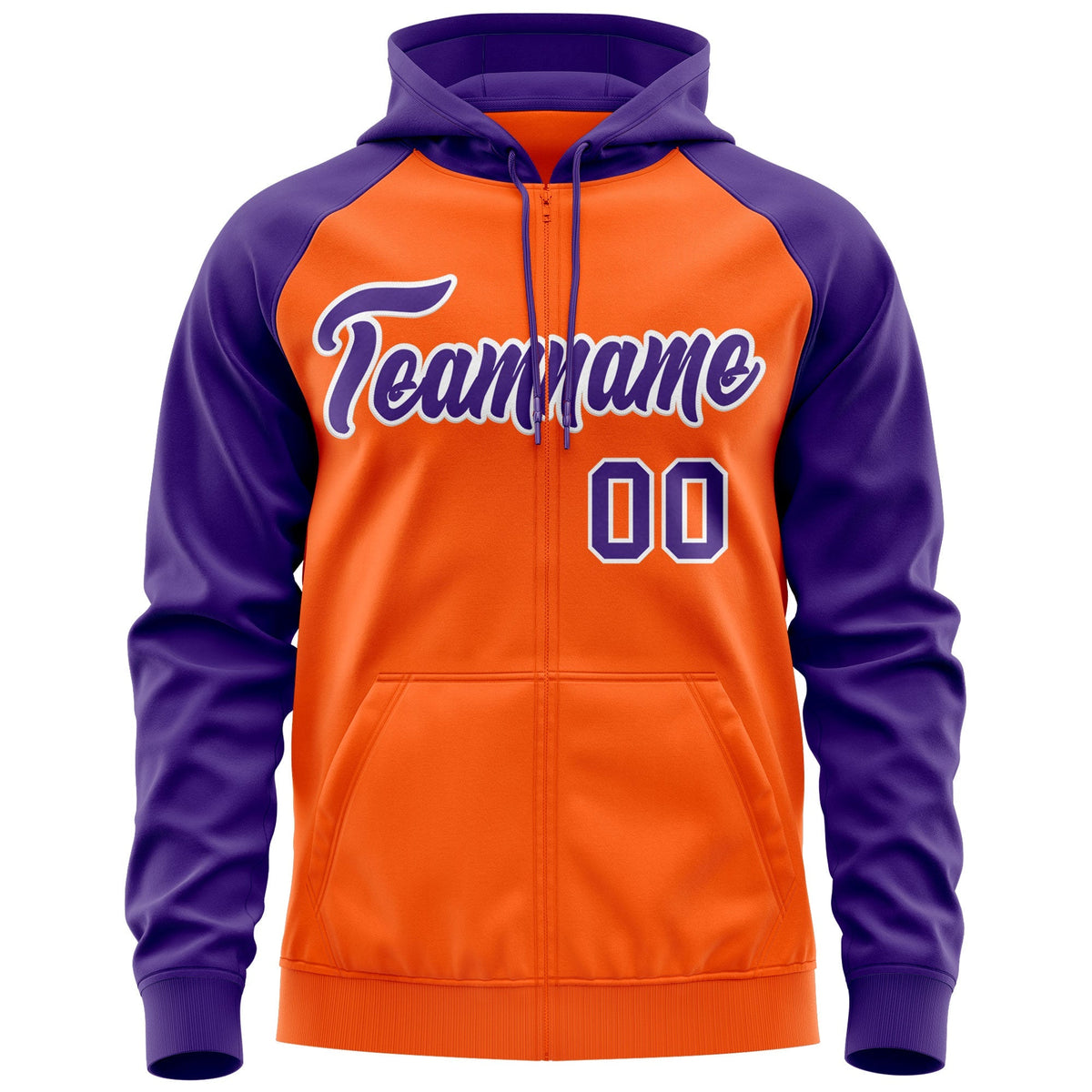 Custom Stitched Orange Purple-White Raglan Sleeves Sports Full-Zip Sweatshirt Hoodie| KXKSHOP