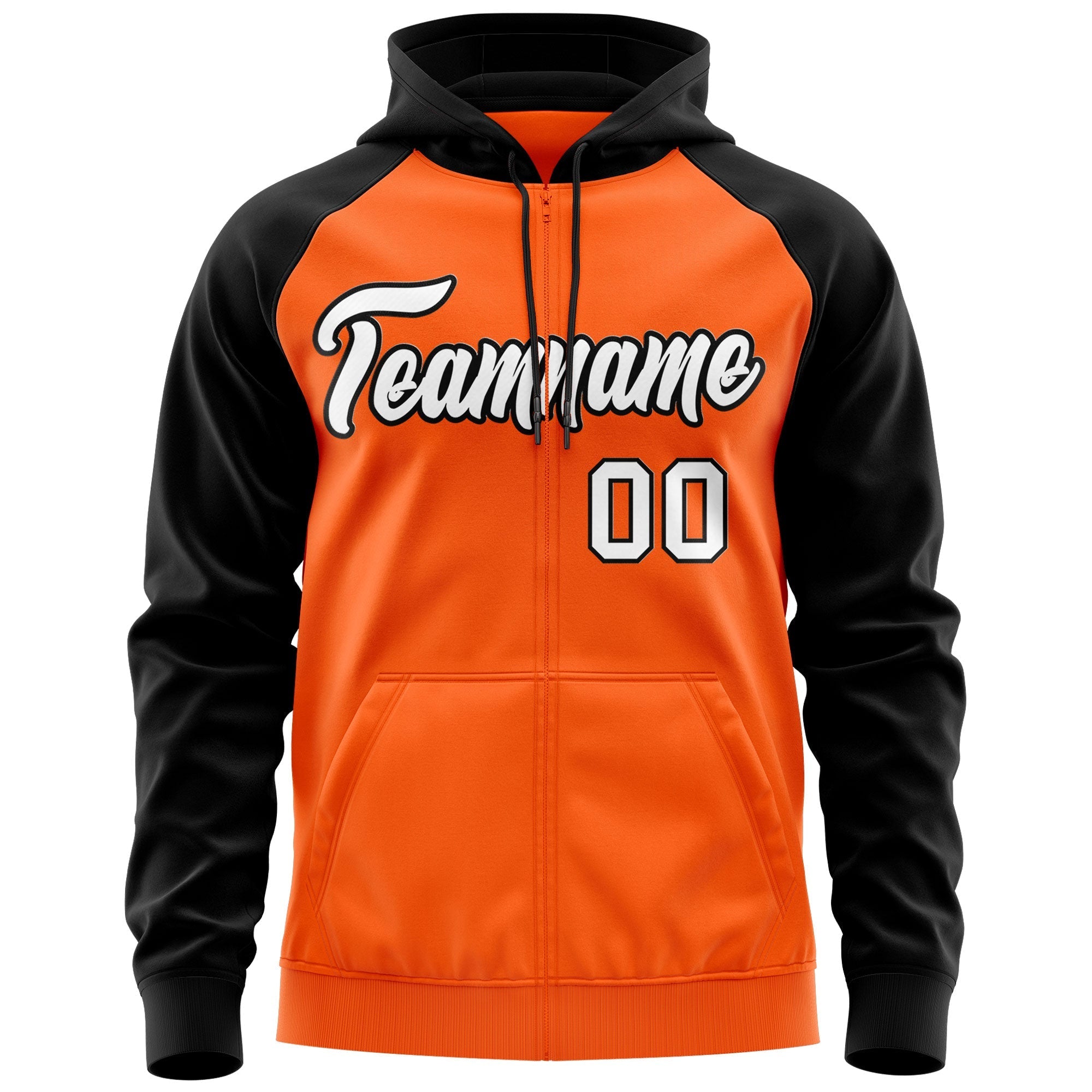 Custom Stitched Orange White-Black Raglan Sleeves Sports Full-Zip Sweatshirt Hoodie| KXKSHOP