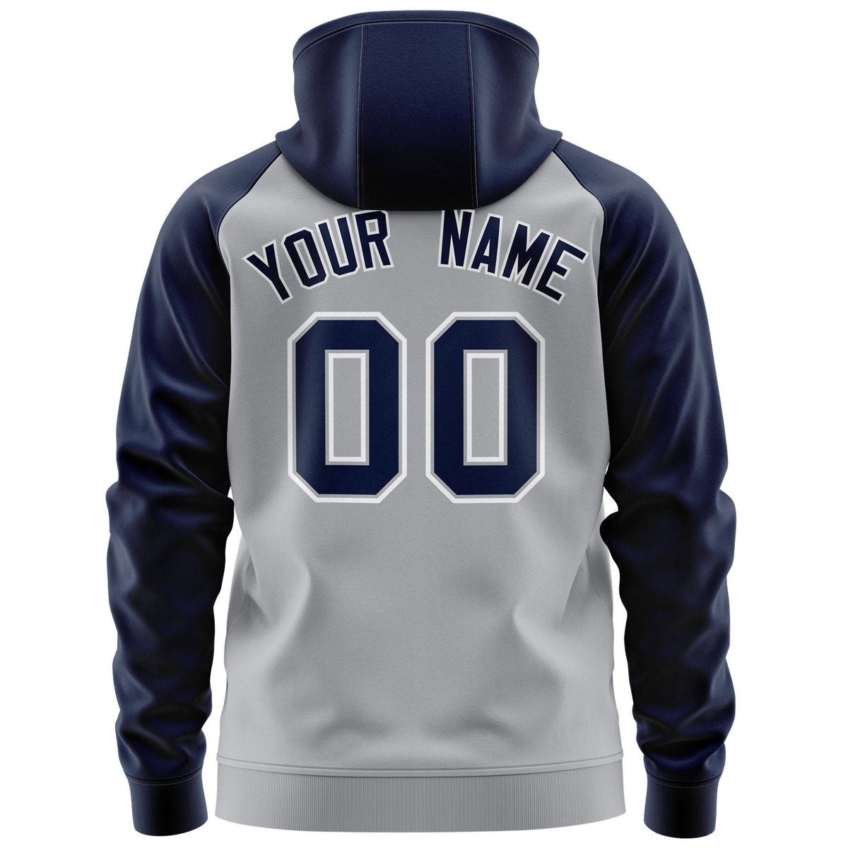 Custom Stitched Gray Navy-White Raglan Sleeves Sports Full-Zip Sweatshirt Hoodie| KXKSHOP