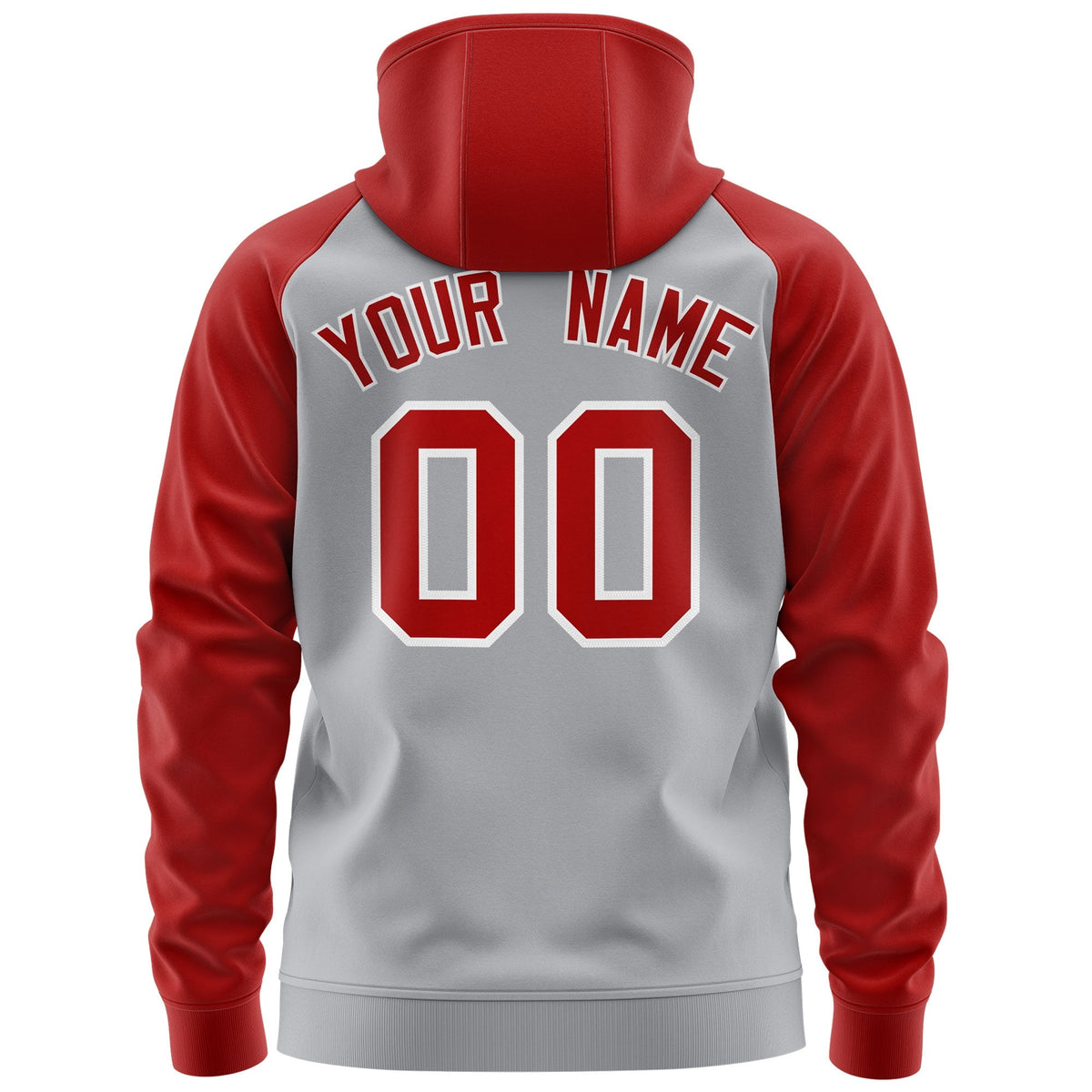 Custom Stitched Gray Red-White Raglan Sleeves Sports Full-Zip Sweatshirt Hoodie| KXKSHOP