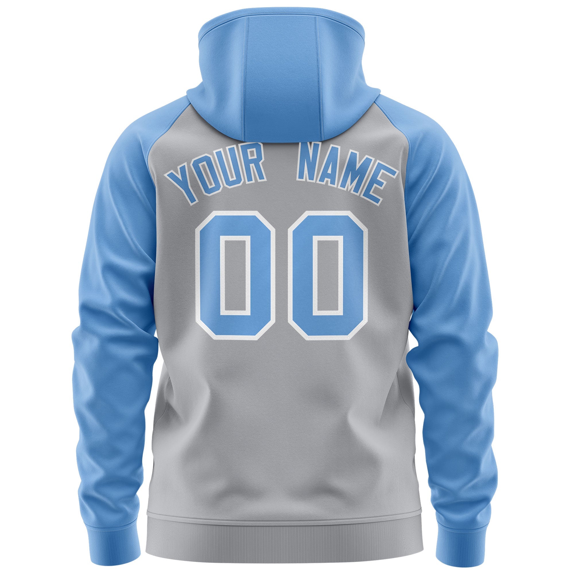 Custom Stitched Gray Powder Blue-White Raglan Sleeves Sports Full-Zip Sweatshirt Hoodie| KXKSHOP
