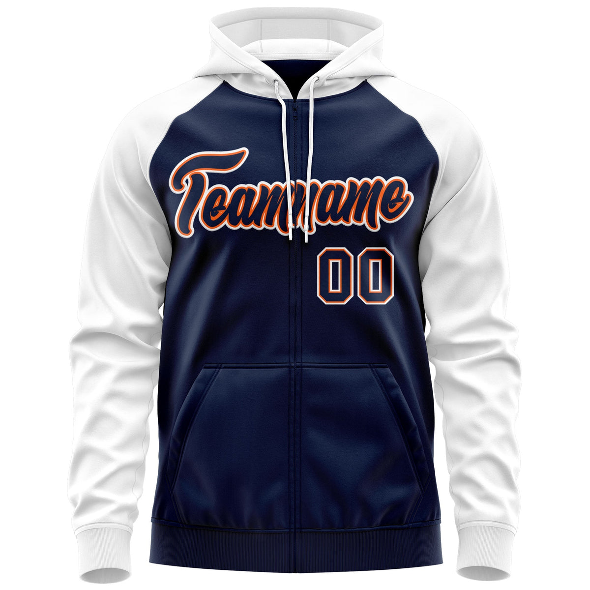 Custom Stitched Navy Orange-White Raglan Sleeves Sports Full-Zip Sweatshirt Hoodie| KXKSHOP