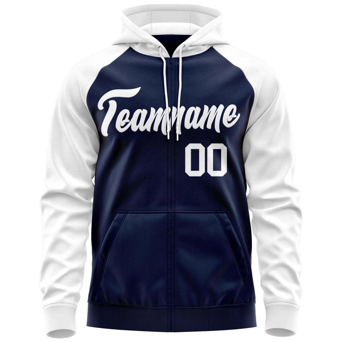 Custom Stitched Navy White Raglan Sleeves Sports Full-Zip Sweatshirt Hoodie| KXKSHOP