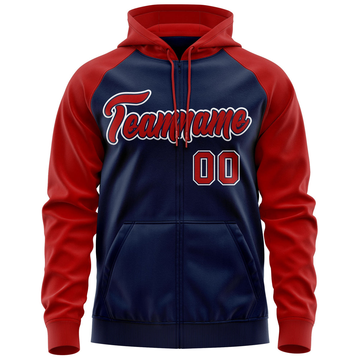 Custom Stitched Navy Red-White Raglan Sleeves Sports Full-Zip Sweatshirt Hoodie| KXKSHOP