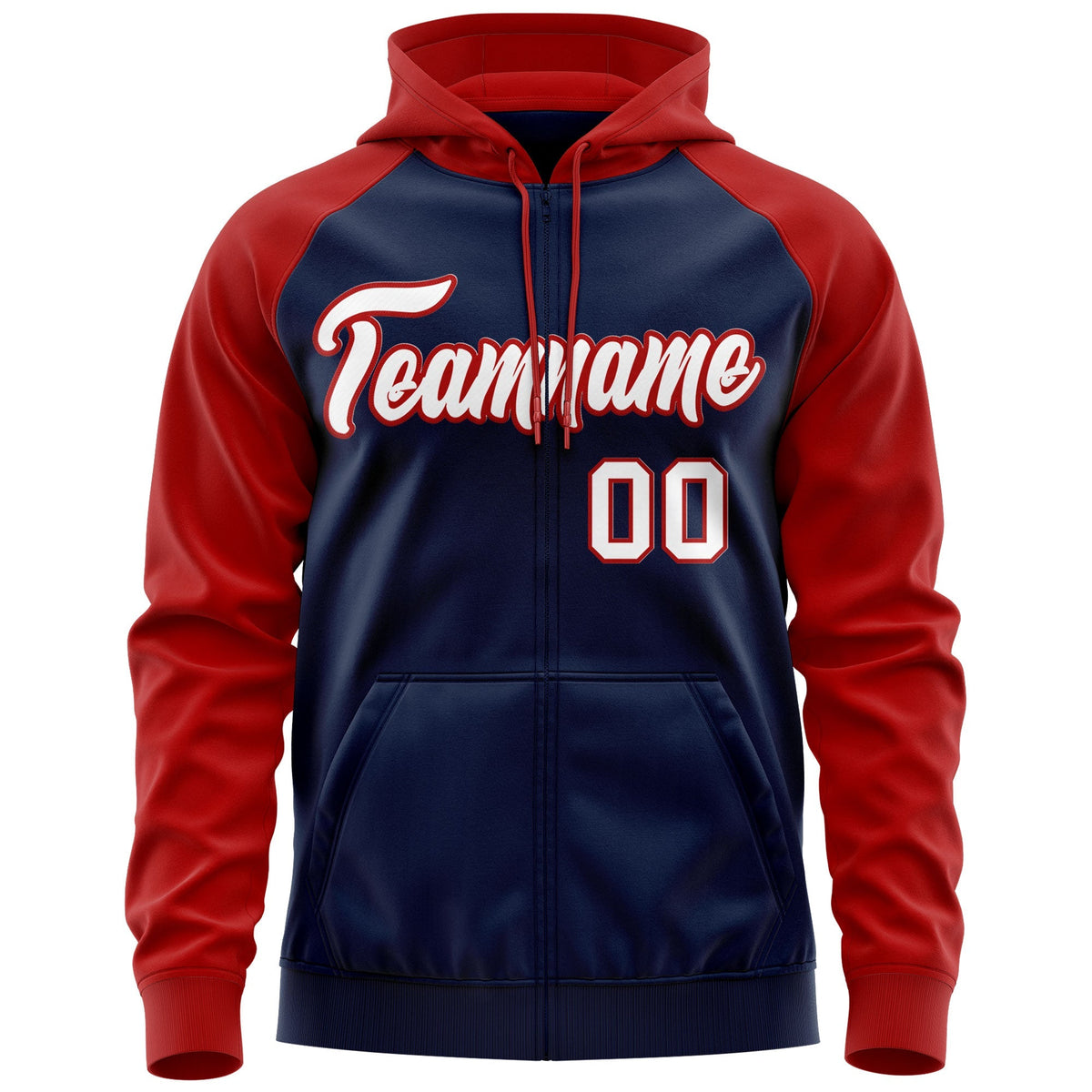 Custom Stitched Navy White-Red Raglan Sleeves Sports Full-Zip Sweatshirt Hoodie| KXKSHOP