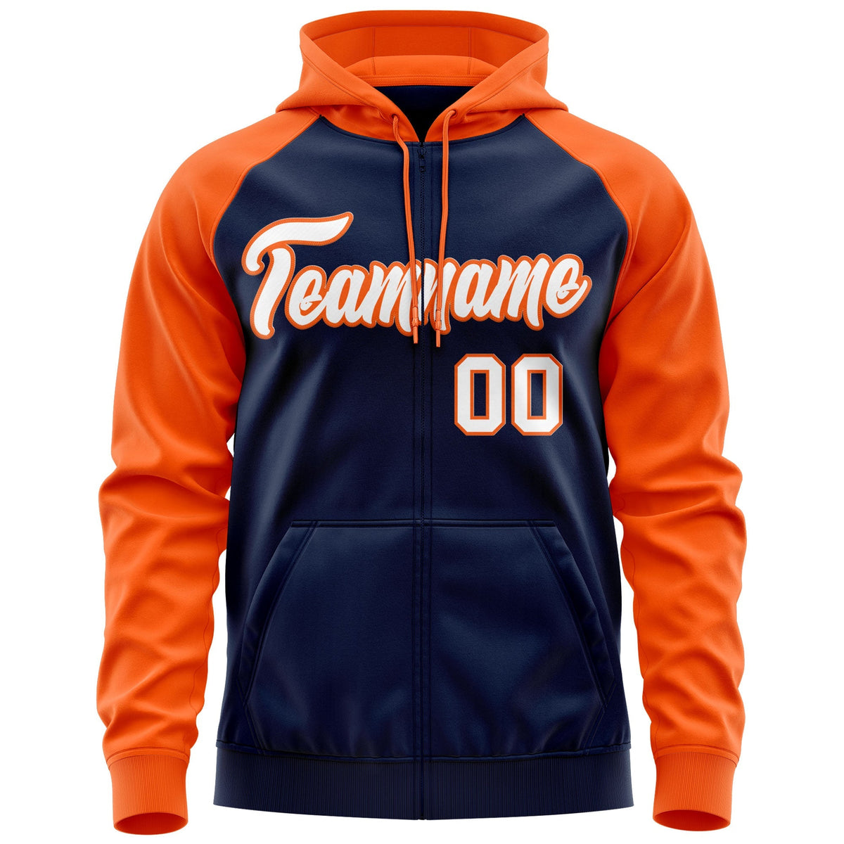Custom Stitched Navy White-Orange Raglan Sleeves Sports Full-Zip Sweatshirt Hoodie| KXKSHOP
