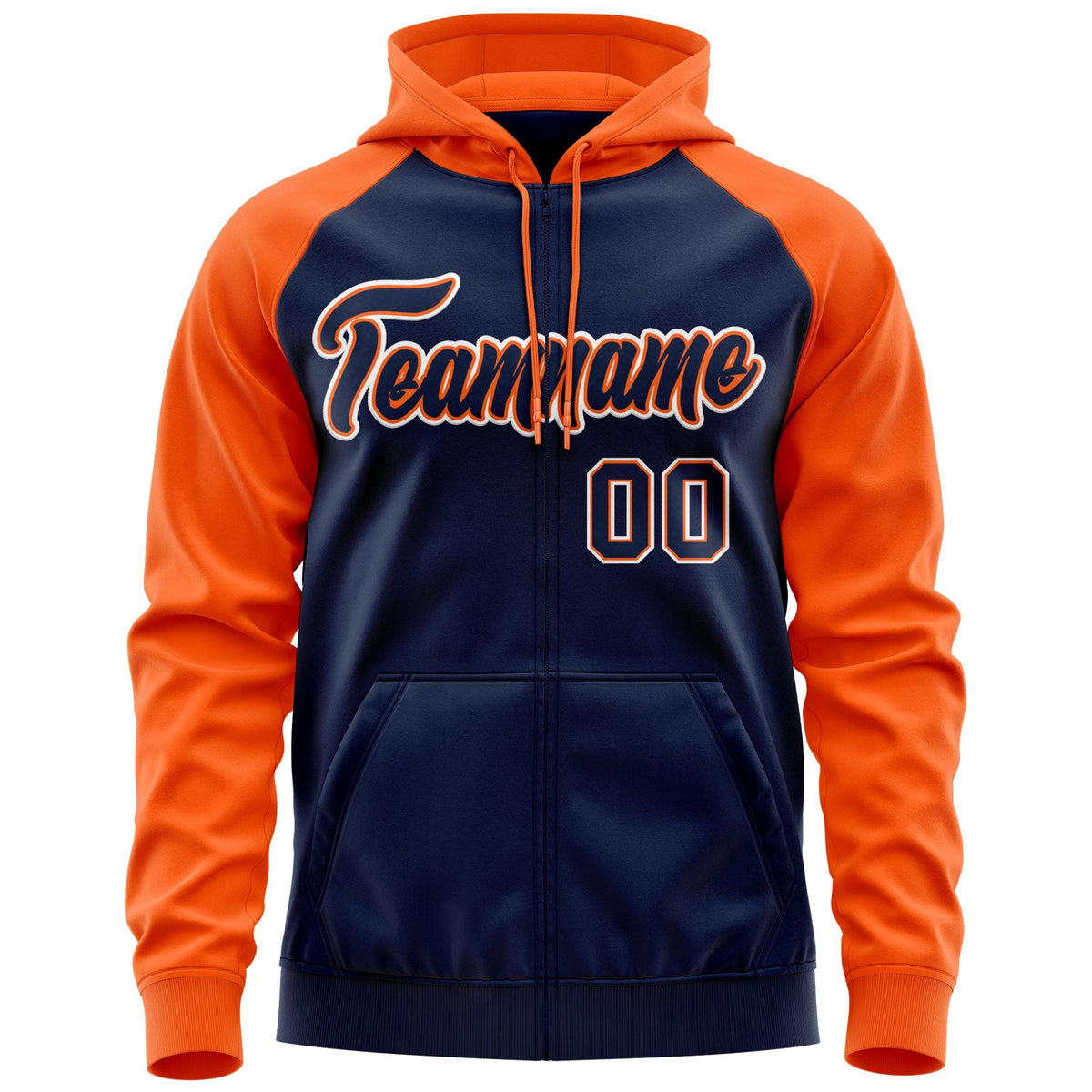 Custom Stitched Navy Orange-White Raglan Sleeves Sports Full-Zip Sweatshirt Hoodie| KXKSHOP