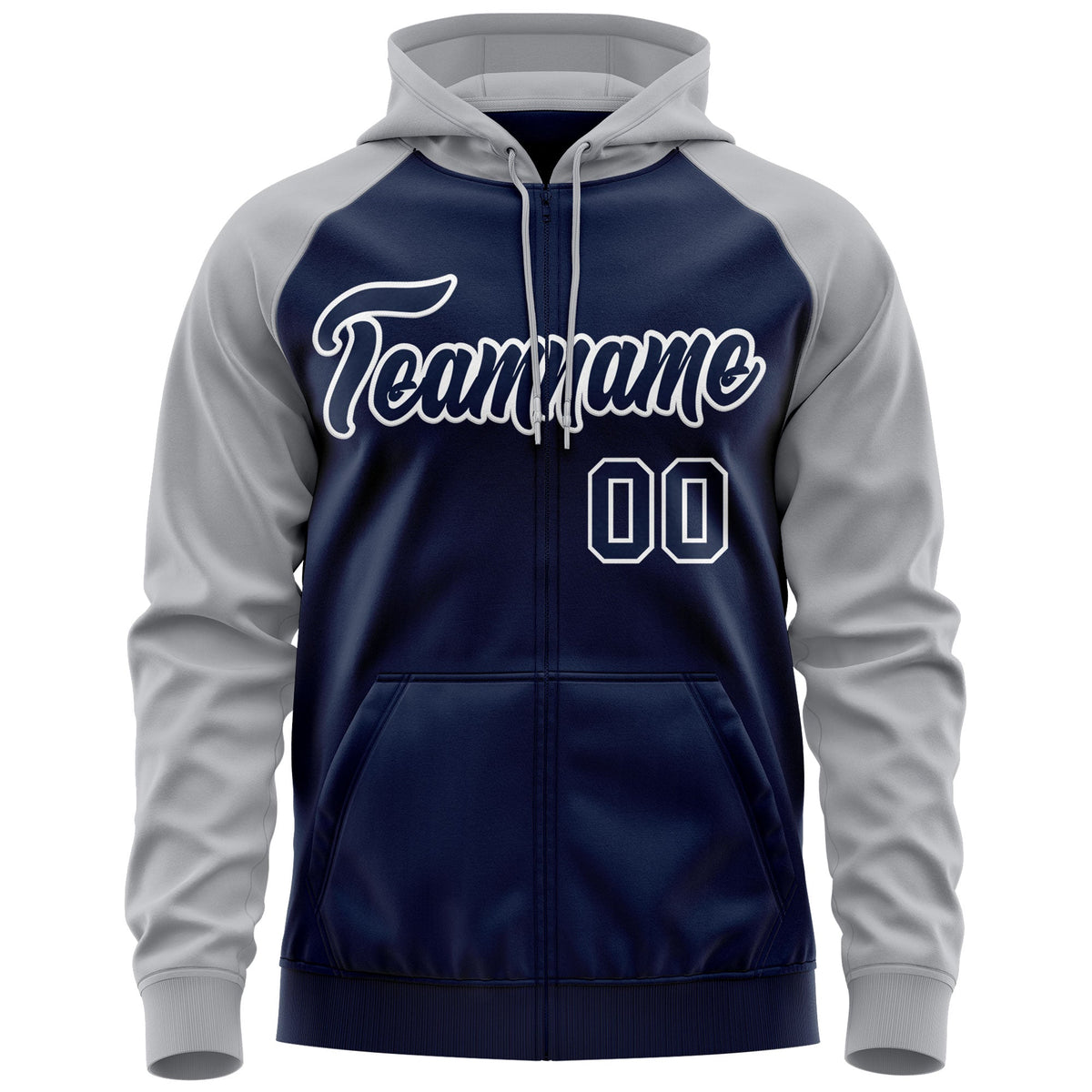 Custom Stitched Navy White-Gray Raglan Sleeves Sports Full-Zip Sweatshirt Hoodie| KXKSHOP