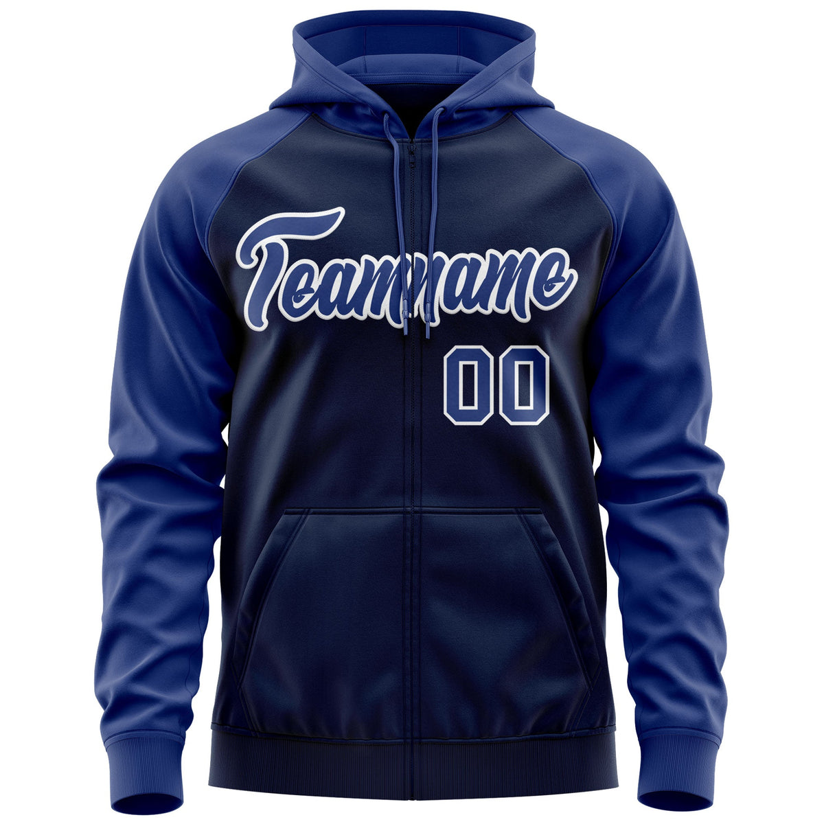 Custom Stitched Navy Royal-White Raglan Sleeves Sports Full-Zip Sweatshirt Hoodie| KXKSHOP