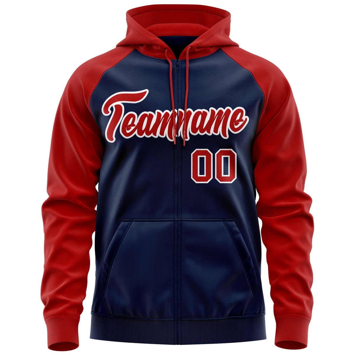 Custom Stitched Navy Red-White Raglan Sleeves Sports Full-Zip Sweatshirt Hoodie| KXKSHOP