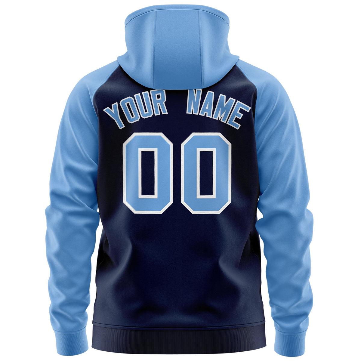 Custom Stitched Navy Powder Blue-White Raglan Sleeves Sports Full-Zip Sweatshirt Hoodie| KXKSHOP