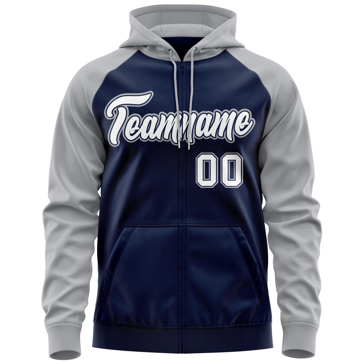 Custom Stitched Navy White-Gray Raglan Sleeves Sports Full-Zip Sweatshirt Hoodie| KXKSHOP