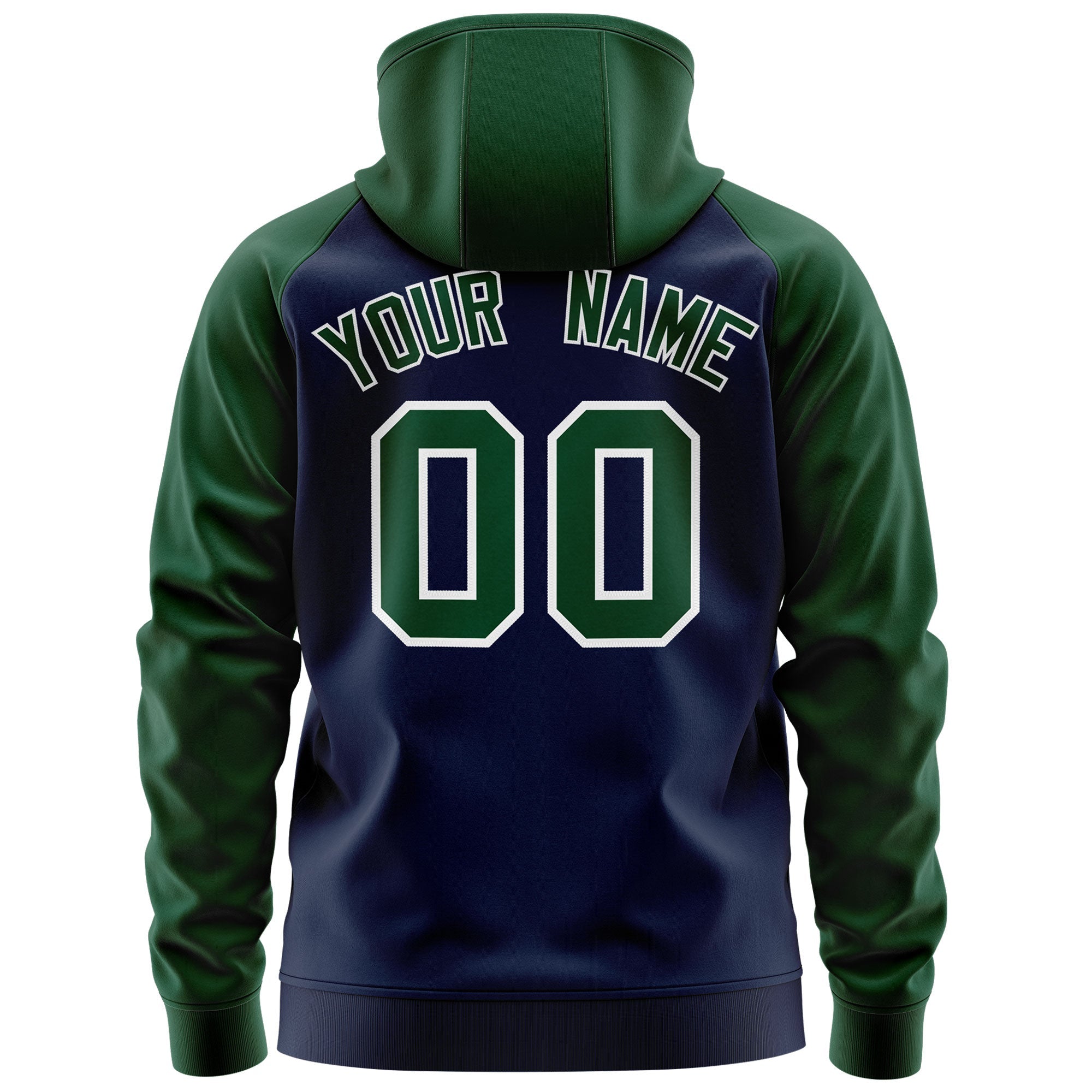 Custom Stitched Navy Green-White Raglan Sleeves Sports Full-Zip Sweatshirt Hoodie| KXKSHOP