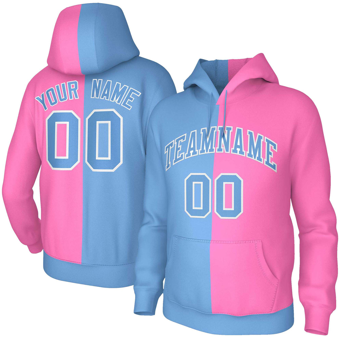 Custom Light Blue Pink Light Blue-White Split Fashion Stitched Sportwear Pullover Hoodie| KXKSHOP