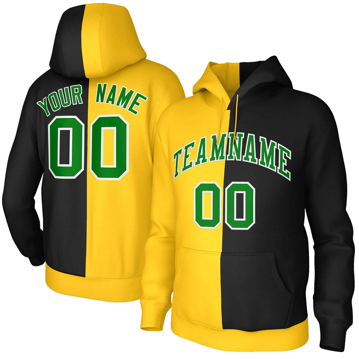 Custom Gold Black Kelly Green-White Split Fashion Stitched Sportwear Pullover Hoodie| KXKSHOP
