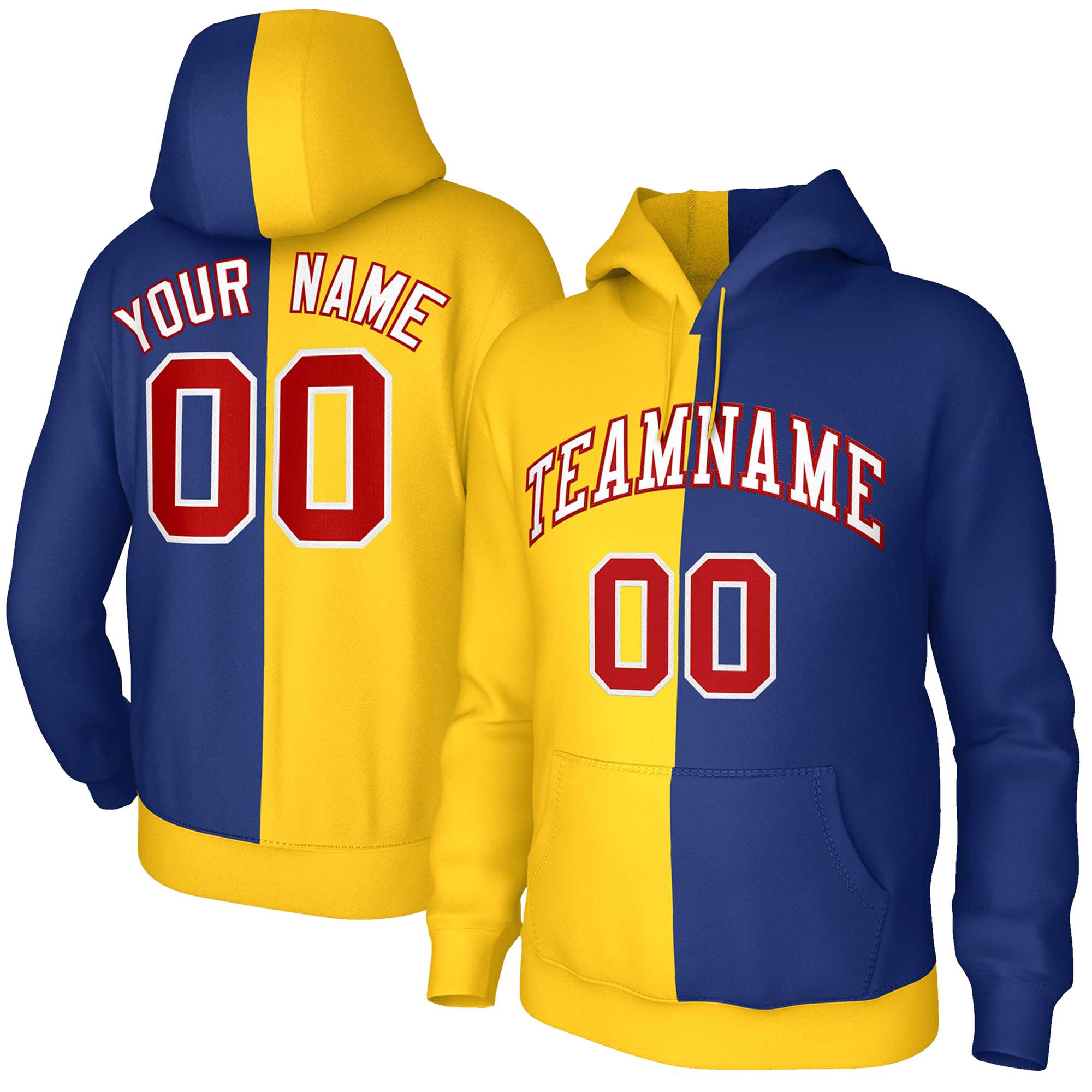 Custom Gold Royal White-Red Split Fashion Stitched Sportwear Pullover Hoodie| KXKSHOP