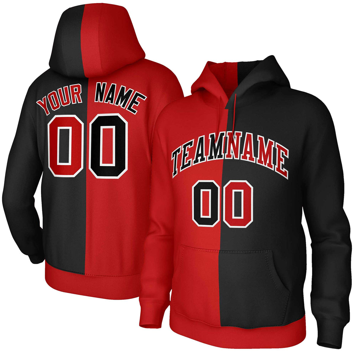 Custom Red Black-White Split Fashion Stitched Sportwear Pullover Hoodie| KXKSHOP